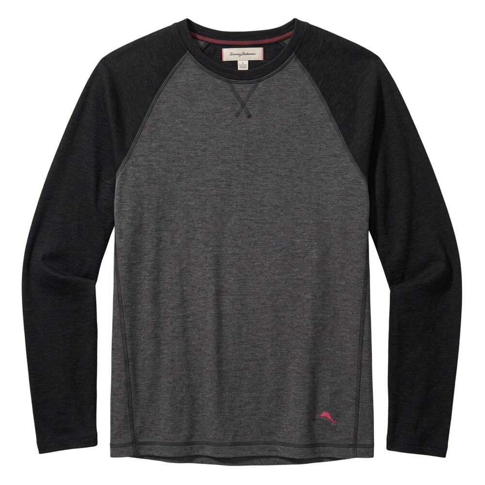 Tommy Bahama Shirt Mens XL Gray Black Colorblock Raglan Pullover Casual Fall